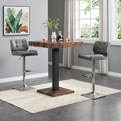 Furniture in Fashion Topaz Rustic Oak Wooden Bar Table With 2 Candid Grey Stools - image 1