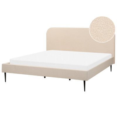 Beliani Bed Boucle Flayat 180 X 200 Cm (Eu Super King) Light Beige - image 1