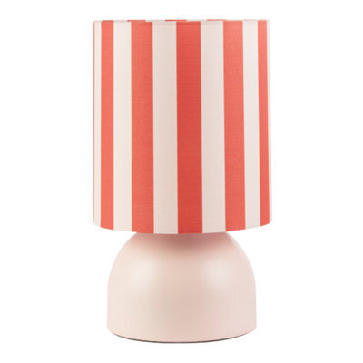 Happy Homewares Chic Pastel Pink Domed Table Lamp With Vertically Striped Fabric Shade - image 1