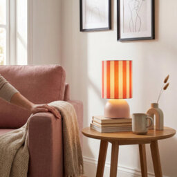 Happy Homewares Chic Pastel Pink Domed Table Lamp With Vertically Striped Fabric Shade - thumbnail 6