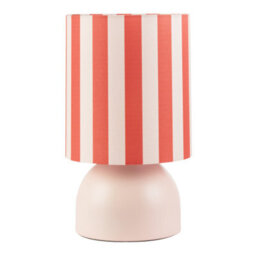 Happy Homewares Chic Pastel Pink Domed Table Lamp With Vertically Striped Fabric Shade