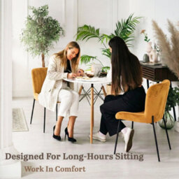 Evre Yellow Freddie Dining Chairs Set Of 2, Upholstered, Corduroy, Stain-Resistant, Metal Frame, Non-Marking Foot Caps - 9 Colours - thumbnail 8