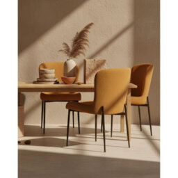 Evre Yellow Freddie Dining Chairs Set Of 2, Upholstered, Corduroy, Stain-Resistant, Metal Frame, Non-Marking Foot Caps - 9 Colours - thumbnail 2
