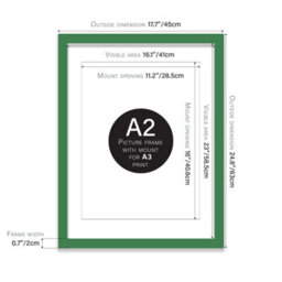 A2 Green Picture Frame With Mount For A3 (29.7 X 42Cm - 11.7 X 16.5In) Poster, Photo, Artwork, Or Print. - thumbnail 2