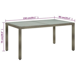 Berkfield Garden Table 150X90X75 Cm Tempered Glass And Poly Rattan Grey - thumbnail 5