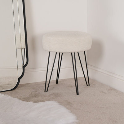OHS Teddy Stool Boucle Hairpin Round Home Seat Cushioned Foot Rest - image 1