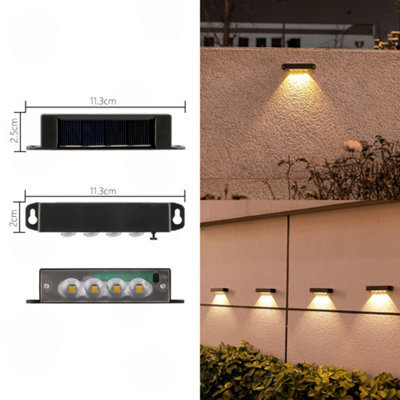 Amorly 4 Pack Solar Powered Outdoor Wall Lights, Dusk To Dawn 3Led Convex Lens White Light, Waterproof Decor Lamp For Fencing, Decking - image 1