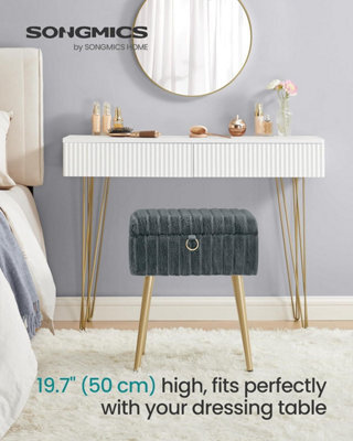 LEDREM Rectanglular Vanity Stool Chair With Storage, Dressing Table Stool, Footrest Footstool Ottoman, Metal Legs, Adjustable Feet - image 1