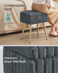 LEDREM Rectanglular Vanity Stool Chair With Storage, Dressing Table Stool, Footrest Footstool Ottoman, Metal Legs, Adjustable Feet - thumbnail 6