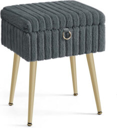 LEDREM Rectanglular Vanity Stool Chair With Storage, Dressing Table Stool, Footrest Footstool Ottoman, Metal Legs, Adjustable Feet - thumbnail 4