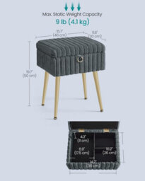 LEDREM Rectanglular Vanity Stool Chair With Storage, Dressing Table Stool, Footrest Footstool Ottoman, Metal Legs, Adjustable Feet - thumbnail 2