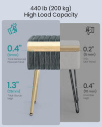 LEDREM Rectanglular Vanity Stool Chair With Storage, Dressing Table Stool, Footrest Footstool Ottoman, Metal Legs, Adjustable Feet - thumbnail 3