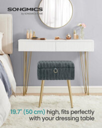 LEDREM Rectanglular Vanity Stool Chair With Storage, Dressing Table Stool, Footrest Footstool Ottoman, Metal Legs, Adjustable Feet - thumbnail 1