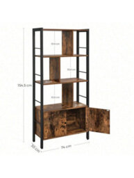 LEDREM Bookshelf, Storage Shelf With Doors, 4 Shelves, For Living Room, Office, Rustic Brown And Ink Black - thumbnail 8
