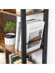 LEDREM Bookshelf, Storage Shelf With Doors, 4 Shelves, For Living Room, Office, Rustic Brown And Ink Black - thumbnail 7