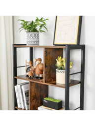 LEDREM Bookshelf, Storage Shelf With Doors, 4 Shelves, For Living Room, Office, Rustic Brown And Ink Black - thumbnail 5