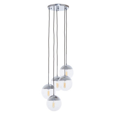 Orsina Chrome Finish Five Pendant Lights, Adjustable Globe Pendant Ceiling Fixture, Modern Dining Room Downlight - image 1