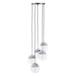 Orsina Chrome Finish Five Pendant Lights, Adjustable Globe Pendant Ceiling Fixture, Modern Dining Room Downlight - thumbnail 2