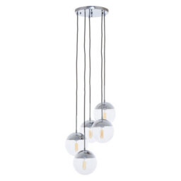 Orsina Chrome Finish Five Pendant Lights, Adjustable Globe Pendant Ceiling Fixture, Modern Dining Room Downlight - thumbnail 1