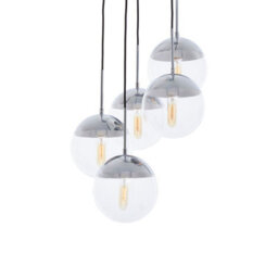 Orsina Chrome Finish Five Pendant Lights, Adjustable Globe Pendant Ceiling Fixture, Modern Dining Room Downlight - thumbnail 5