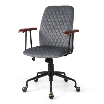 Costway Velvet Leisure Chair Adjustable Swivel Home Office Chair Rolling Computer Chair Grey - image 1