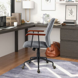 Costway Velvet Leisure Chair Adjustable Swivel Home Office Chair Rolling Computer Chair Grey - thumbnail 3