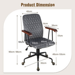 Costway Velvet Leisure Chair Adjustable Swivel Home Office Chair Rolling Computer Chair Grey - thumbnail 2