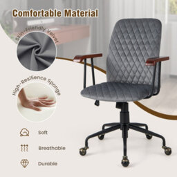Costway Velvet Leisure Chair Adjustable Swivel Home Office Chair Rolling Computer Chair Grey - thumbnail 6