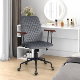 Costway Velvet Leisure Chair Adjustable Swivel Home Office Chair Rolling Computer Chair Grey - thumbnail 4