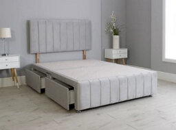 Comfy Deluxe 6Ft Superking Panel Silver Plush Divan Bed Set Headboard & Footboard 2 Drawers Right Side - thumbnail 2