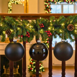 Shatchi Set Of 3 - 20Cm Black Christmas Baubles (Glossy, Matte, Glitter) Décor Pack - thumbnail 8
