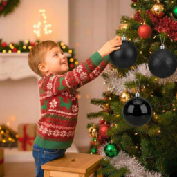 Shatchi Set Of 3 - 20Cm Black Christmas Baubles (Glossy, Matte, Glitter) Décor Pack - thumbnail 7