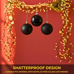 Shatchi Set Of 3 - 20Cm Black Christmas Baubles (Glossy, Matte, Glitter) Décor Pack - thumbnail 5