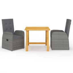 Berkfield 3 Piece Garden Dining Set With Cushions Grey Poly Rattan