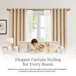 Lister Cartwright Double Curtain Fixed Pole Set With Antique Brass Ball Finials - 19mm And 28mm Metal Poles(400 Cm) - thumbnail 6