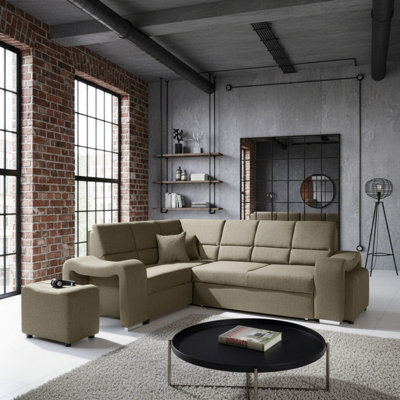 Wakiki Corner Sofa Bed With Two Ottomans Foam Wave Springs Wooden Frame Storage 260X96X190Cm Beige Left - image 1
