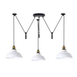 Ledsone White Industrial 3 Head Pendant Light Adjustable Pulley System Durable Metal 200Cm Cord For Kitchen & Café - thumbnail 1