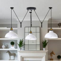 Ledsone White Industrial 3 Head Pendant Light Adjustable Pulley System Durable Metal 200Cm Cord For Kitchen & Café - thumbnail 3