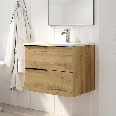 Banyetti Celtic 600mm Wall Hung Bathroom Vanity Unit With Lira Basin - Ostippo Oak - image 1
