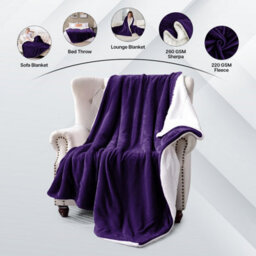Ameha Sherpa Fleece Blanket For Bed, Sofa & Travel Soft Fluffy Thick & Reversible Throw Purple Double 150X200Cm - thumbnail 7