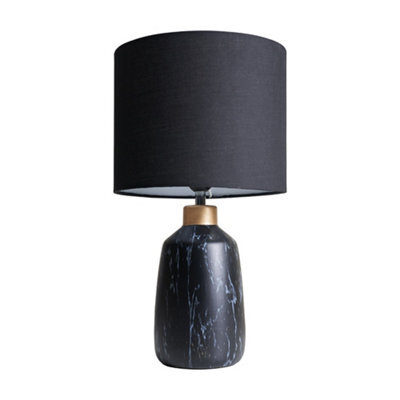 Valuelights Selma Modern Copper Caped Black Marble Effect Table Lamp With Black Drum Shade - image 1