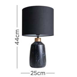 Valuelights Selma Modern Copper Caped Black Marble Effect Table Lamp With Black Drum Shade - thumbnail 5