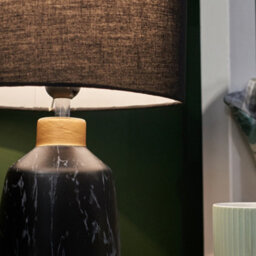 Valuelights Selma Modern Copper Caped Black Marble Effect Table Lamp With Black Drum Shade - thumbnail 3