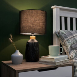 Valuelights Selma Modern Copper Caped Black Marble Effect Table Lamp With Black Drum Shade - thumbnail 2