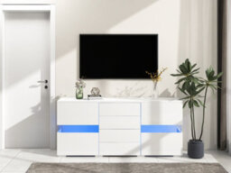 Btm Matt & High Gloss White Sideboard Cabinet Storage Cupboard Unit 16 Colours Led Lighted For Dining Room Living Room - thumbnail 5