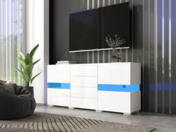 Btm Matt & High Gloss White Sideboard Cabinet Storage Cupboard Unit 16 Colours Led Lighted For Dining Room Living Room - thumbnail 3