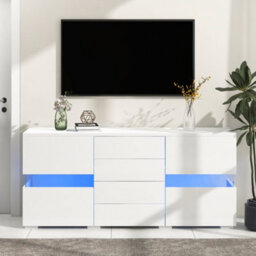 Btm Matt & High Gloss White Sideboard Cabinet Storage Cupboard Unit 16 Colours Led Lighted For Dining Room Living Room - thumbnail 9
