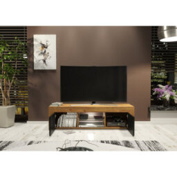 Creative Furniture Loom Tv Unit 130Cm - Dark Oak & Black Matt Doors And Led Lights - thumbnail 3