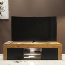 Creative Furniture Loom Tv Unit 130Cm - Dark Oak & Black Matt Doors And Led Lights - thumbnail 1