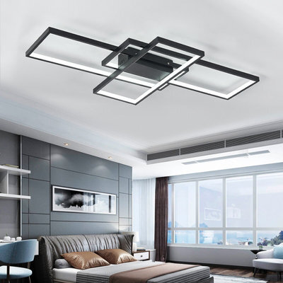 Living And Home Black Frame Neutral Style Rectangular Led Semi Flush Ceiling Light Fixture 90Cm Cool White - image 1